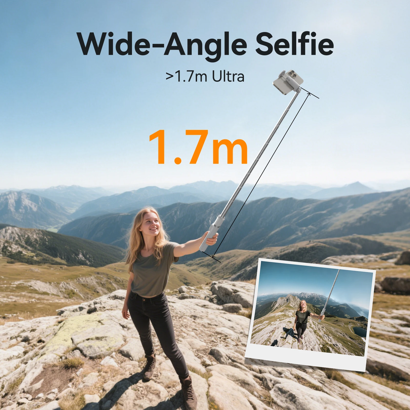 Palo selfie con trípode con apertura automática TELESIN 1,7M 360 °   Control remoto inalámbrico del palillo selfie de la rotación ajustable para el teléfono elegante - imagen 4