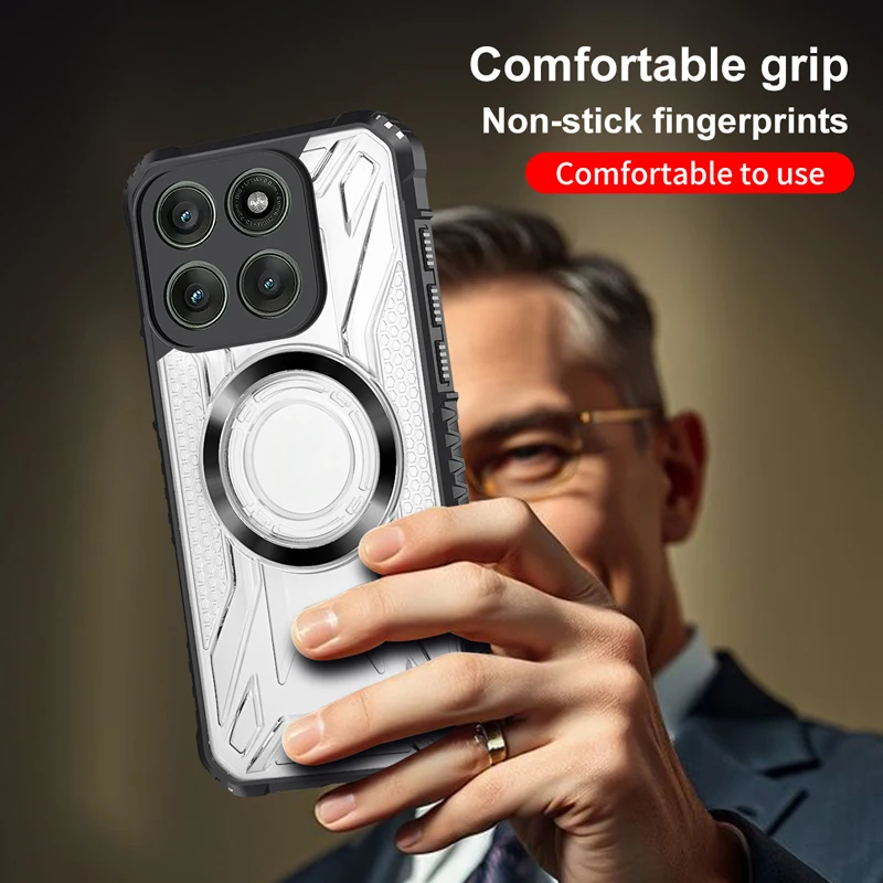 Para Motorola MOTO Edge 60 50 Pro, 60 Fusion funda magnética ELVEV antideslizante anticaída TPU duro transparente cubierta de teléfono de PC - imagen 3