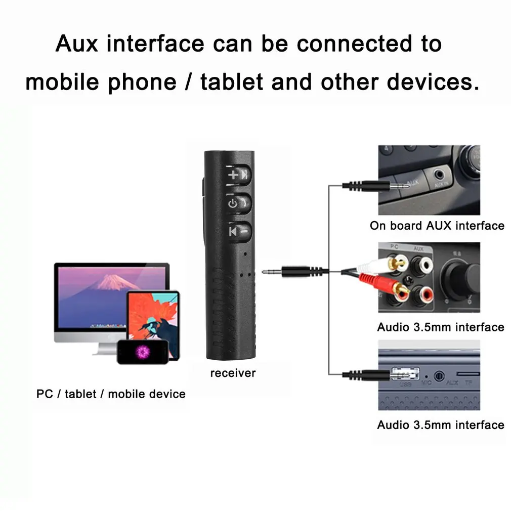 Kit de manos libres para coche, adaptador de Audio MP3 para auriculares, clavijas de 3,5mm, Bluetooth, música inalámbrica - imagen 3
