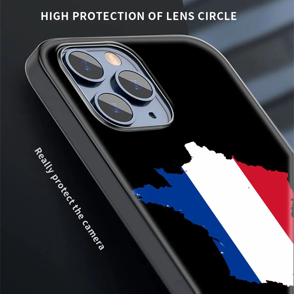 Funda de teléfono de lujo con emblema de la bandera de Francia para iPhone 13, 15, 14, 12, 11 Pro MAX, XR, X, SE, XS, 7, 8 Plus, silicona suave, negro mate - imagen 3