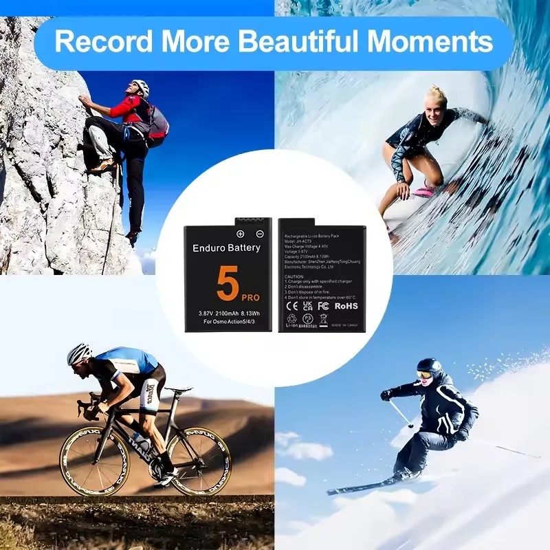 Batería de 2100mAh para DJI Osmo Action 5 Pro, baterías para cámara de acción, 2 ranuras, cargador rápido, batería para Osmo 3 4 5 Pro, accesorios - imagen 3