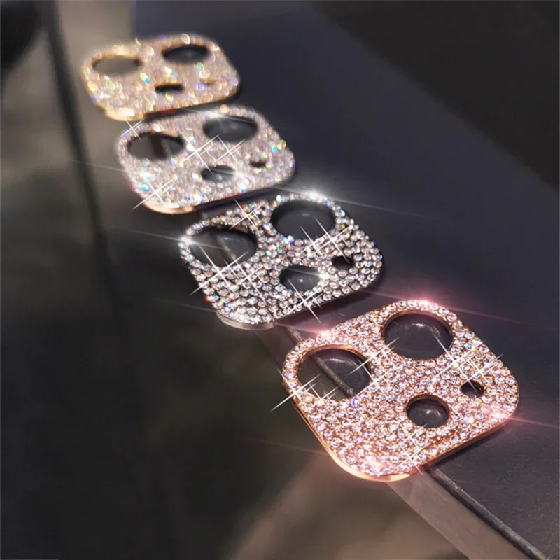 Protector de lente de cámara con diamantes brillantes para IPhone 15 13 12 Mini 16 14 Pro Max, película protectora de pantalla de Metal con purpurina y diamantes de imitación - imagen 2
