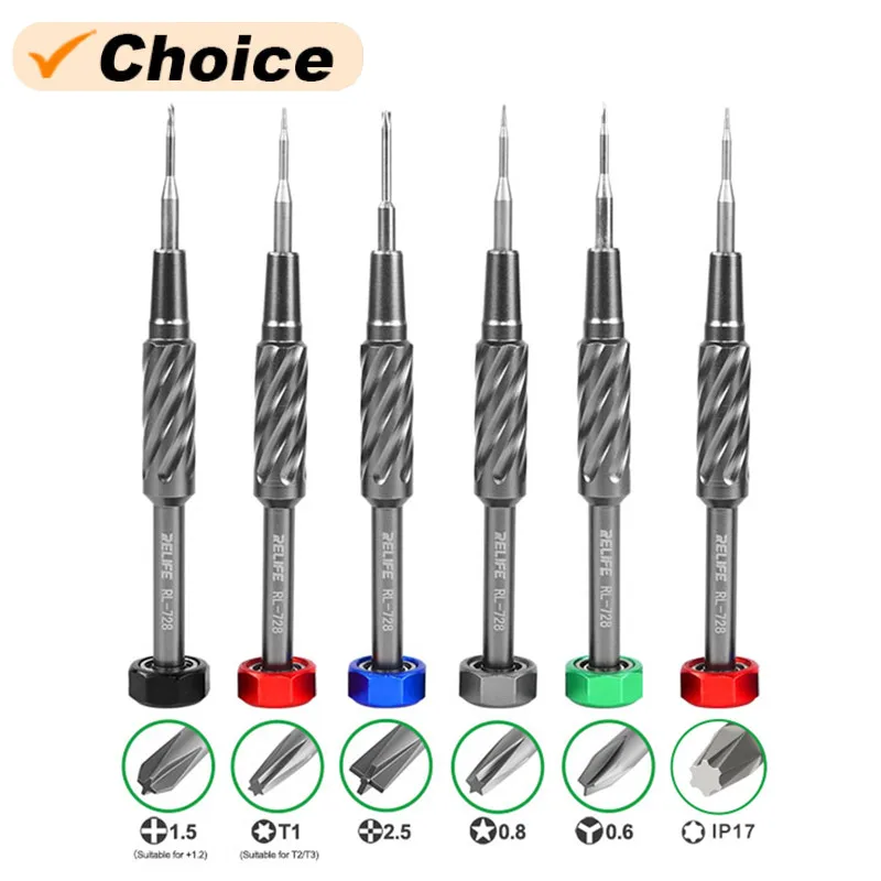 Juego de destornilladores de reparación universales RELIFE RL-728 para teléfonos móviles y portátiles herramientas de destornillador de perno de desmontaje magnético fuerte