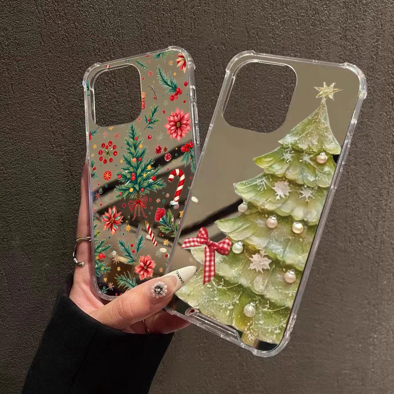 Funda de teléfono acrílica con diseño de árbol de Navidad de cristal para iPhone 17 16 15 14 13 12 11 Pro Max XS X XR 7 8 Plus