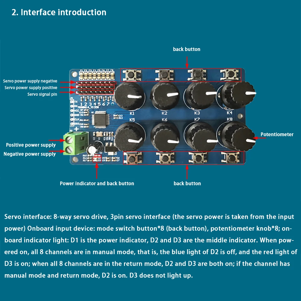 Servocontrolador de perilla giratoria de 8 canales, placa controladora de 8 canales/vías, servocontrolador de protección contra sobrecorriente - imagen 5