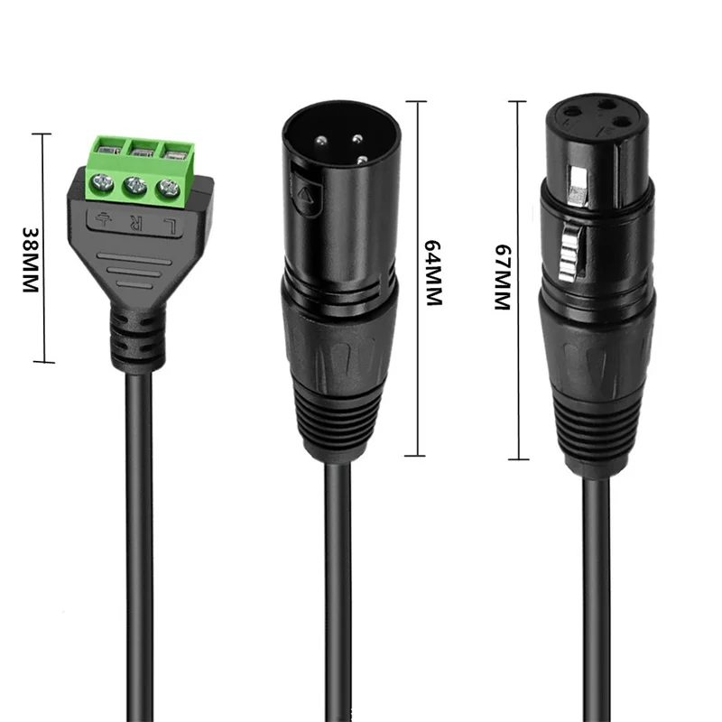 Cable de bloque de terminales de tornillo XLR, tornillo de perno hembra XLR macho/hembra a 3 pines con terminales de escudo, Cable convertidor enchufable - imagen 4
