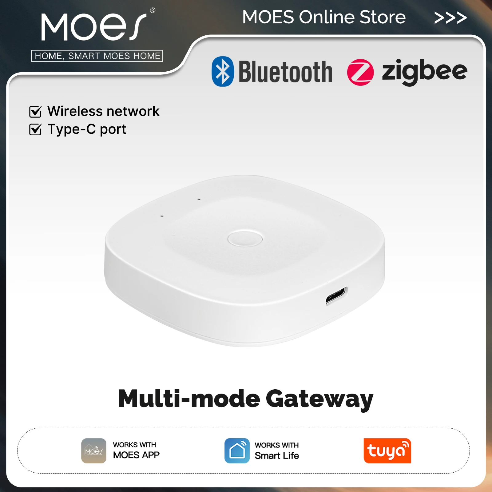 MOES Tuya Bluetooth/ZigBee/Hub de enlace multimodo puerto tipo C potencia automatización del hogar inteligente red inalámbrica con Alexa GoogleHome