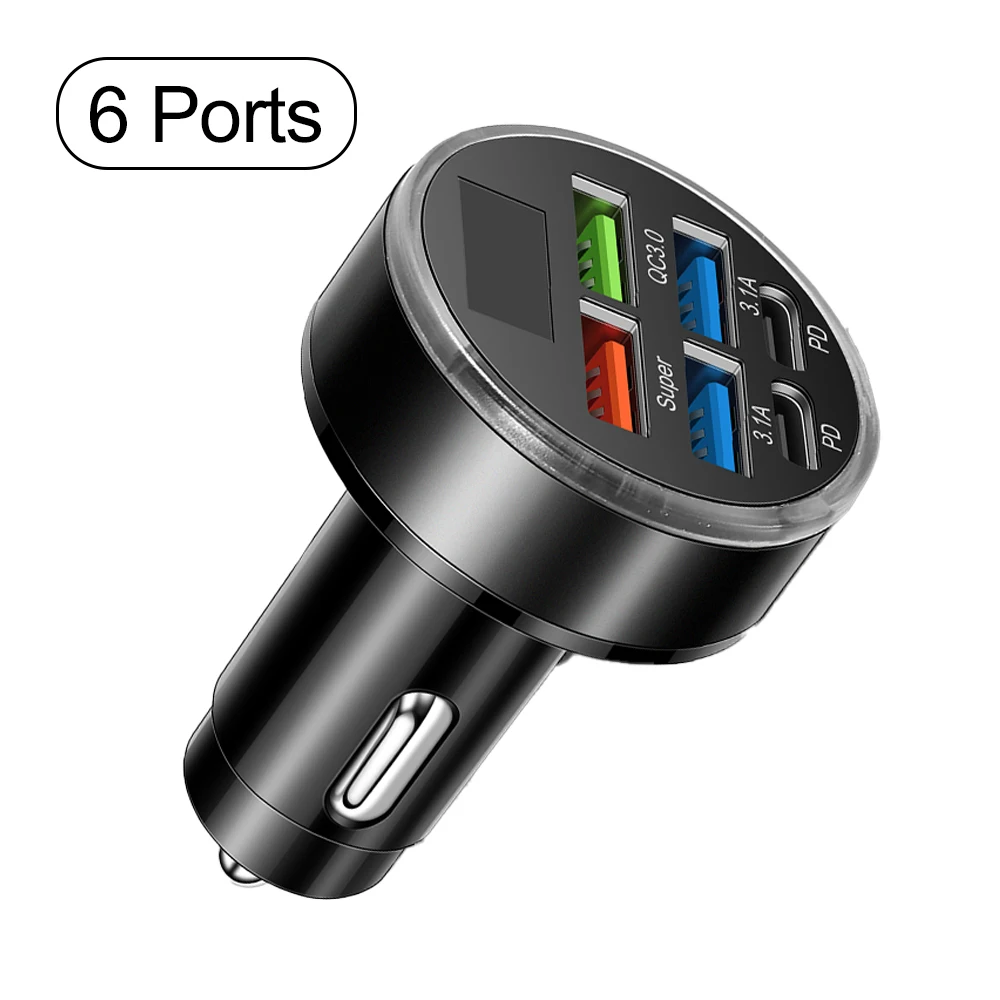 Cargador de coche de 100W y 6/8 puertos, carga rápida PD QC3.0 USB C, adaptador tipo C para teléfono de coche, para iPhone, Samsung, Huawei, Xiaomi - imagen 4