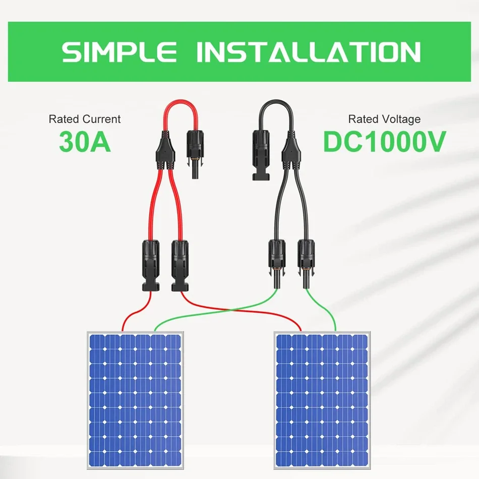 Conectores solares de alimentación Cable de rama en Y de 30 A, adaptador paralelo de cable solar en par para panel solar 1 * M/FF + 1 * F/MM negro rojo Power - imagen 5