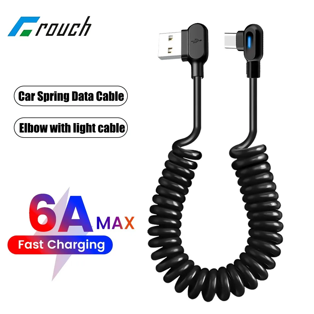 Cable de datos de resorte corto 6A, Cable de carga rápida USB C a tipo C para Samsung, Huawei, Xiaomi, Cable de cargador de teléfono