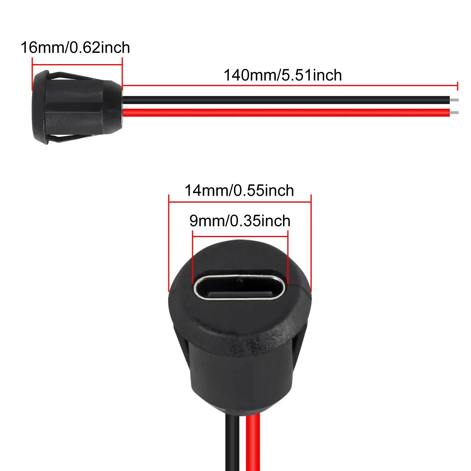 Conector USB tipo C hembra de 2 pines, resistente al agua, con enchufe hembra, puerto de carga de carga rápida, enchufe de cargador USB-C, 5 uds. - imagen 3