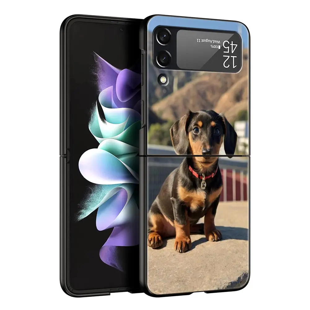 Funda de teléfono para Samsung Galaxy Z Flip 3 4 5 6 plegable para Samsung Z Flip5 PC cubierta dura silueta perro lindo animal - imagen 4