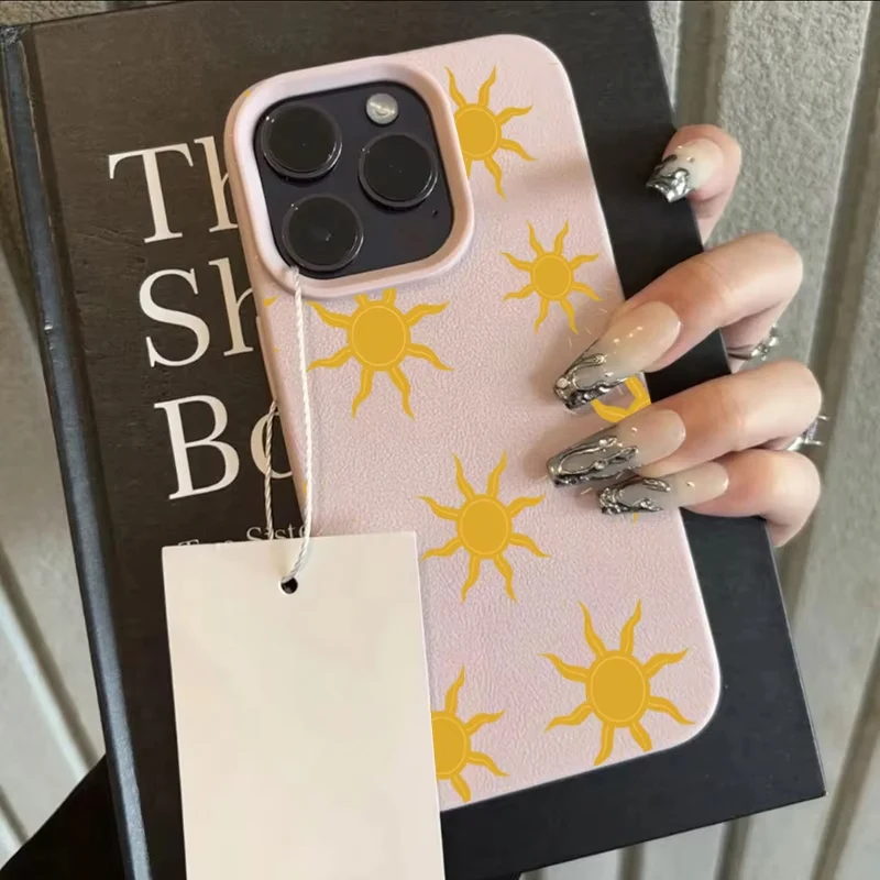 Funda de teléfono con diseño vibrante minimalista de sol amarillo para iPhone 16 11 12 13 14 15 Pro Max 16 Plus XS Max X XR, funda suave a prueba de golpes