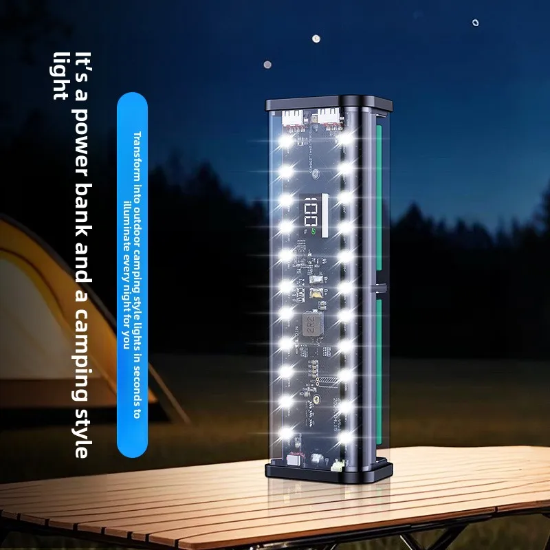 Caja DIY de energía móvil de 20000mAh y 22,5 W, caja de batería de 6x18650, Banco de energía de carga rápida, carcasa transparente con iluminación LED para Camping - imagen 2