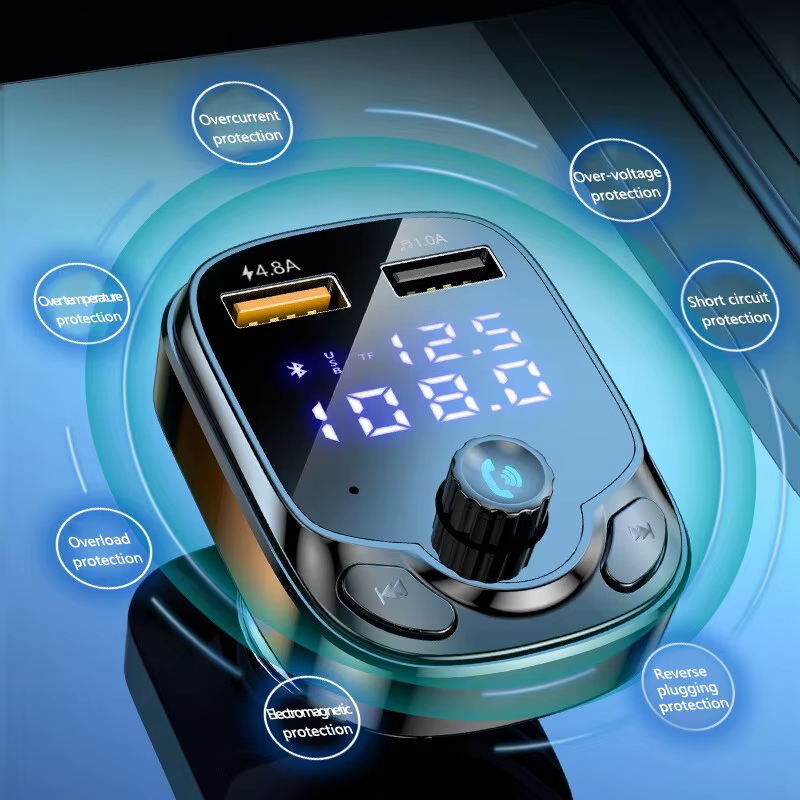 Transmisor FM con Bluetooth 5,0 para coche, cargador rápido QC3.0, USB tipo C, reproductor Mp3, compatible con tarjeta TF B, 4.8A - imagen 4
