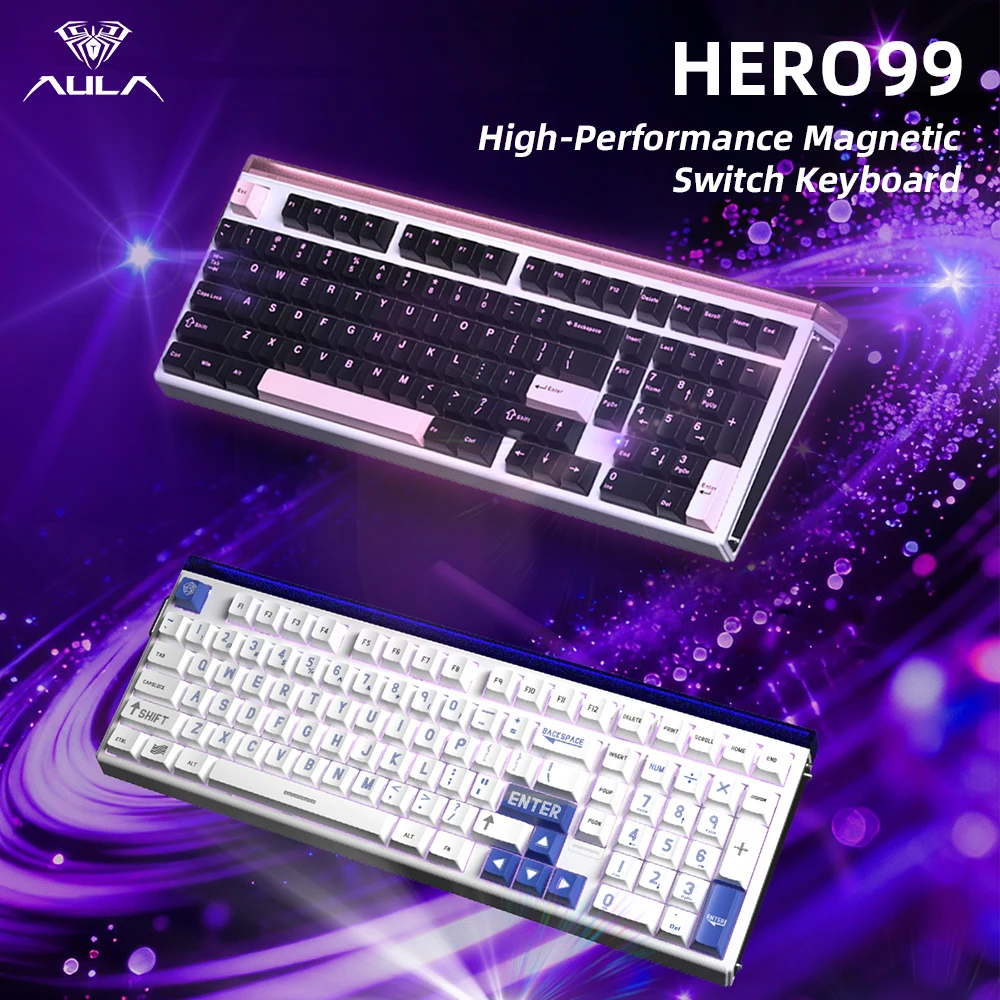 AULA HERO99-Teclado mecánico con cable, interruptor magnético, ritmo musical RGB, teclado de tasa de retorno de 8K, accesorio de ordenador para jugadores