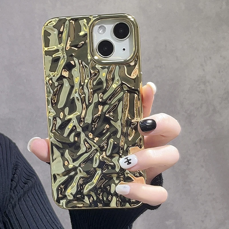 Funda trasera suave de papel de estaño con pliegue dorado chapado de lujo para iPhone 17 Air 16 15 14 13 12 11 Pro Max XS XR X 15 Plus - imagen 2