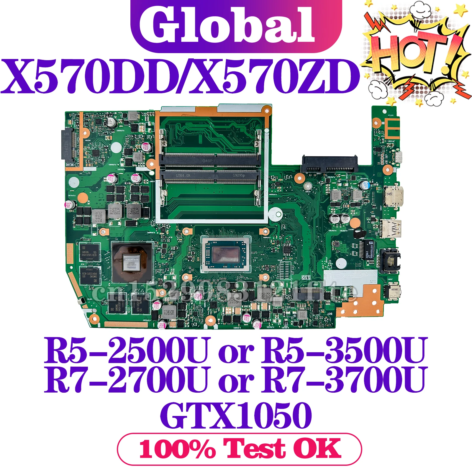 Placa base X570DD X570ZD X570 YX570ZD YX570DD X570D X570Z para placa base de ordenador portátil ASUS R5-2500U R7-2700U R5-3500U R7-3700U GTX1050