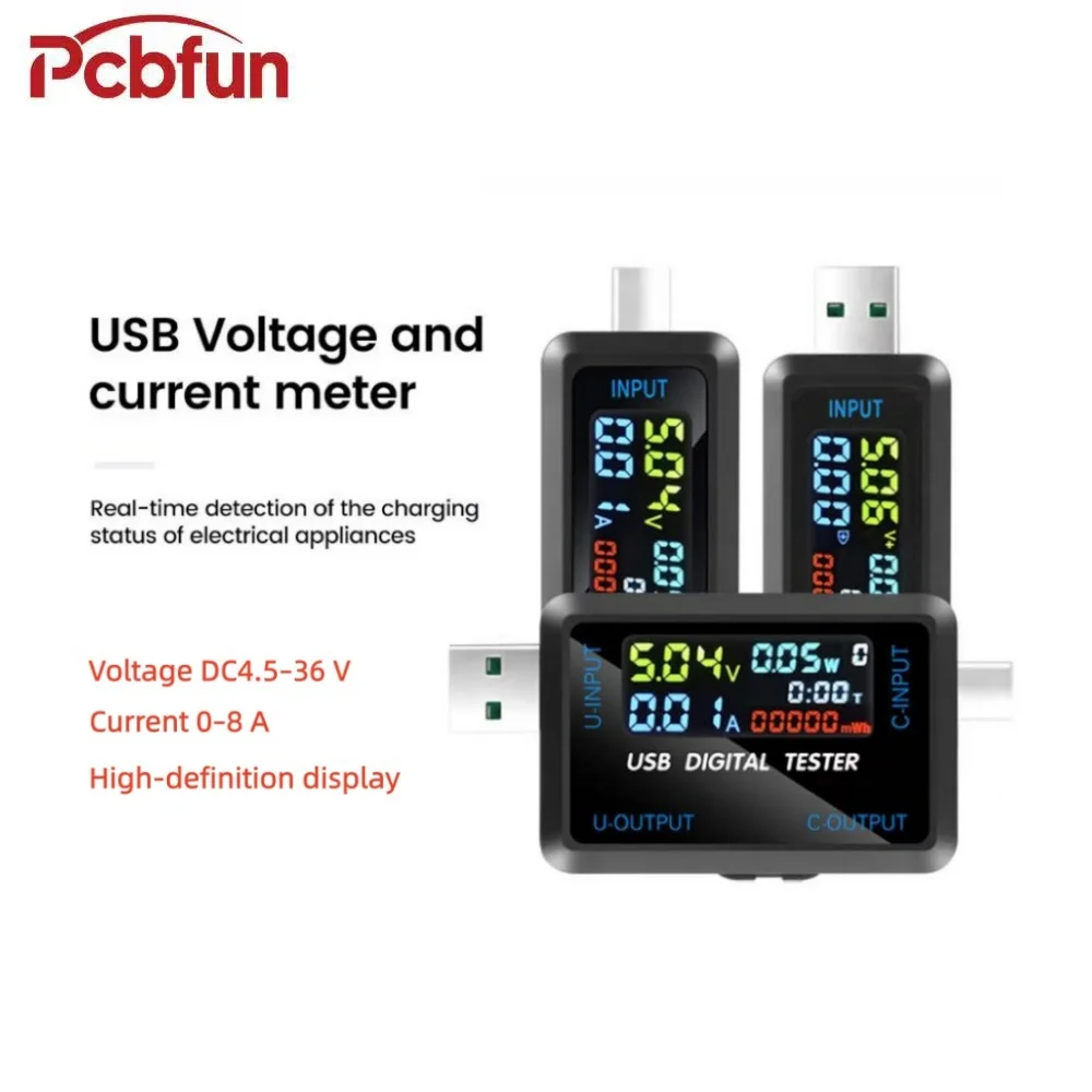 Voltímetro y amperímetro con pantalla digital DC 4,5–36V 0–8A con interfaz USB del probador de capacidad de la batería y interfaz tipo C - imagen 2