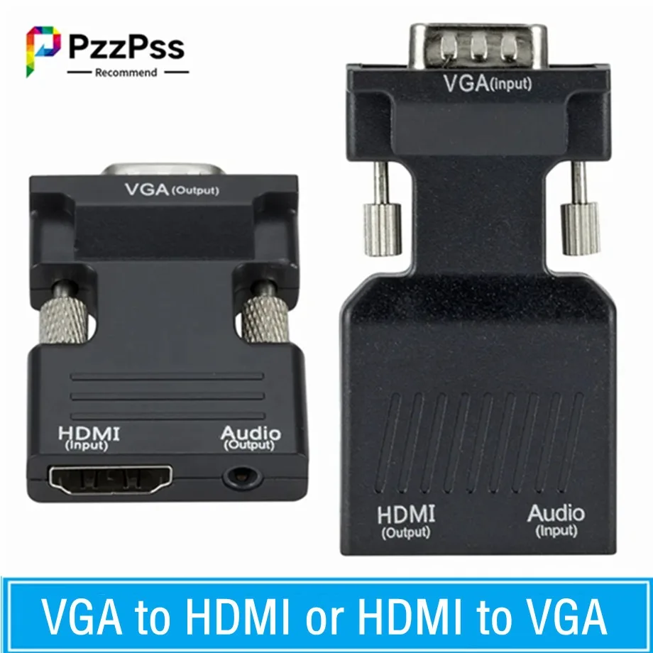 PzzPss-Convertidor de Audio y Video compatible con HDMI, Cable adaptador VGA de 1080P, compatible con PC, portátil y proyector HDTV