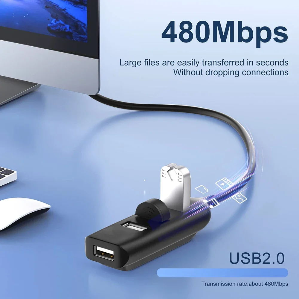 Hubs USB 2,0 de 4 puertos, extensor de concentrador divisor multi USB, adaptador OTG de transferencia de alta velocidad para PC, Macbook, accesorios para ordenador portátil - imagen 4