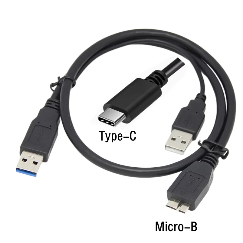 Cable de disco duro externo Micro B USB3.0 tipo c con fuente de alimentación USB dual para pasaporte WD Seagate Samsung M3 Toshiba SONY ADATA
