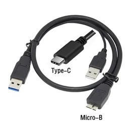 Cable Micro-B USB 3.0 a USB-C con alimentación USB dual