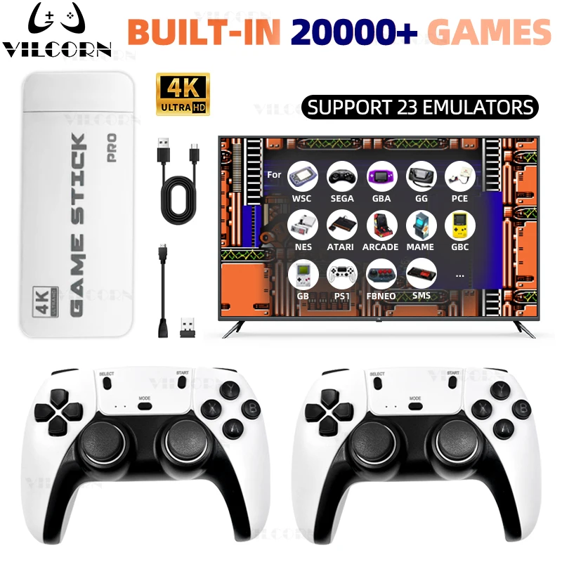 Consola de videojuegos Retro M15 Game Stick 4k TV, más de 20000 juegos de mesa familiares integrados, 23 emuladores para controladores inalámbricos Arcade PS1