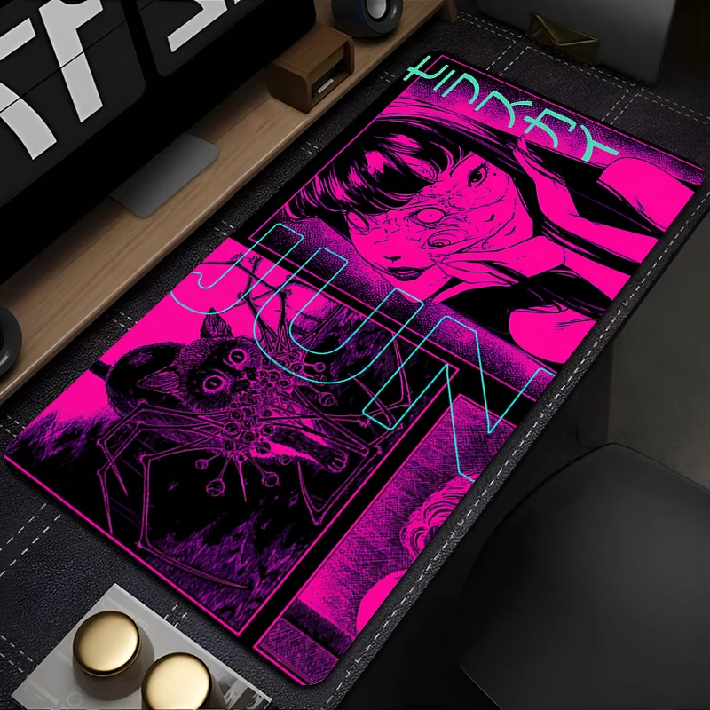Accesorios para juegos, alfombrilla de ratón Junji Ito Tees, alfombrilla de ratón de Anime con estampado HD de terror, alfombrilla de escritorio para gabinete de Pc de oficina, alfombra para teclado extendido - imagen 4