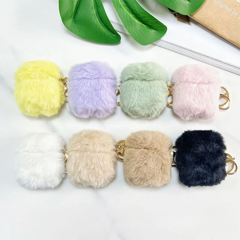 Funda bonita y esponjosa para auriculares de invierno para Apple Airpods 1 2 Pro, funda bonita a la moda para auriculares, fundas de piel para Airpods 3, caja de carga - imagen 4