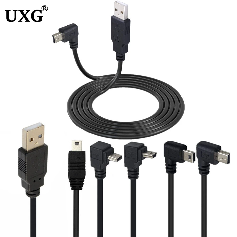 90 Grados Mini USB Tipo B 5 Pines Macho USB Macho Cable Carga Datos Cámara MP3 MP4 Cable Disco Duro 0.25m 0.5m 1.5m 3M 5m - Vista principal del producto