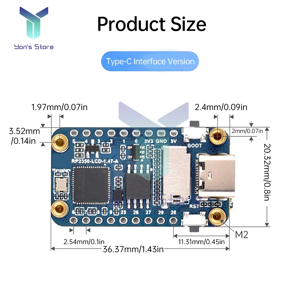 RP2350 Pantalla LCD de 1,47 pulgadas Pantalla de placa de desarrollo Color RGB Soporte ARM Cortex-M33 y interfaz de RISC-V tipo A tipo C - imagen 5