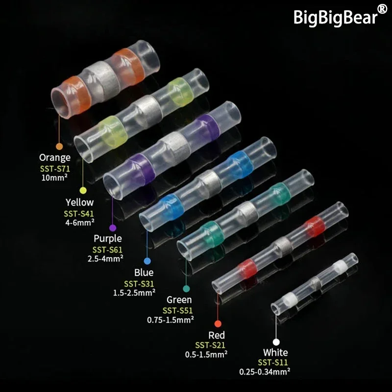 Conectores de Cable de sellado de soldadura, velocidad de contracción 3:1, terminales de Cable eléctrico impermeables, tubo termorretráctil, empalme a tope eléctrico - imagen 2