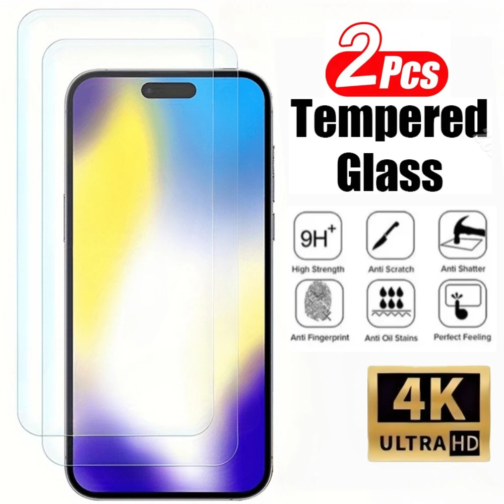 2 uds vidrio templado Ultra transparente para iPhone 16 15 13 14 Pro Max 11 12 Pro Protector de pantalla para iPhone 16e 14 15 Plus 13 12 Mini