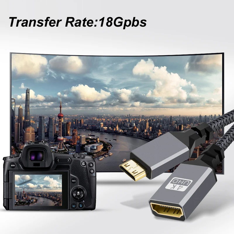 20CM Nylon trenzado oro HD 4K @ 60HZ V2.0 MINIHDMI MINI HDMI macho a HDMI Cable de extensión hembra para HDTV PS4 proyector Monitor HDTV - imagen 3