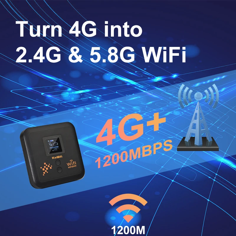 KuWFi 5400mAh 4g enrutador Wifi móvil de doble banda AX1200 2,4g 5,8g Wifi de bolsillo Cat 12 enrutador eSim con ranura para tarjeta Sim compatible con 32 usuarios - imagen 3
