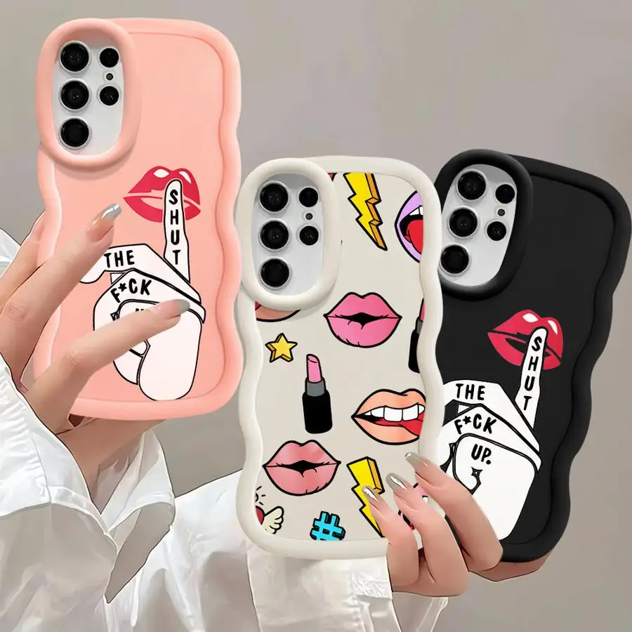 Funda de teléfono suave para Samsung Galaxy S25 S22 Ultra S24 + S20 FE S25 + S21 S24 S23 Plus labios de moda