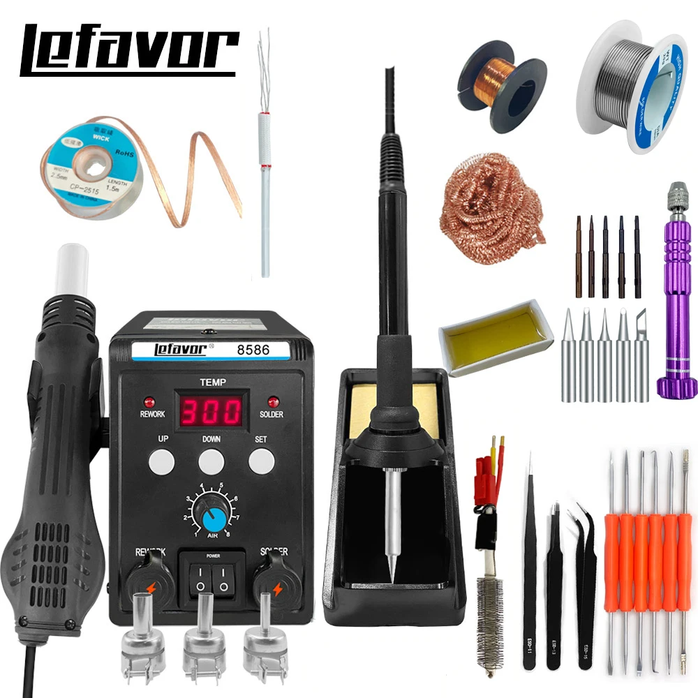 Estación de soldadura Digital 2 en 1, pistola de aire caliente, soldador SMD BGA, retrabajo, herramientas de reparación de soldadura, 8586, 760W, 220V, 110V