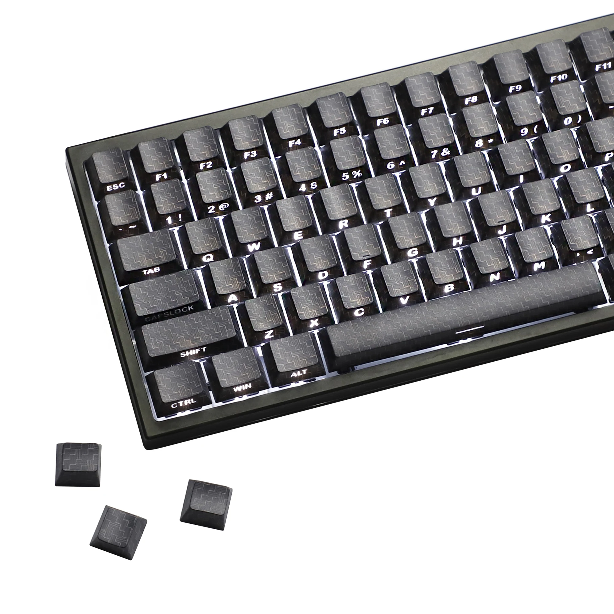 YMDK 100 teclas con textura de fibra de carbono, teclas personalizadas con perfil de cereza PBT lateral negro para teclados mecánicos MX 61/64/68/84/87