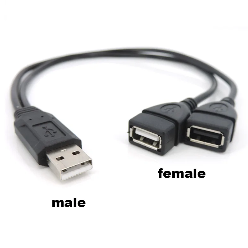 Cable de extensión USB 2,0, adaptador de fuente de alimentación, convertidor, divisor, 30cm, 2,0 USD A 1 enchufe macho A 2 hembra