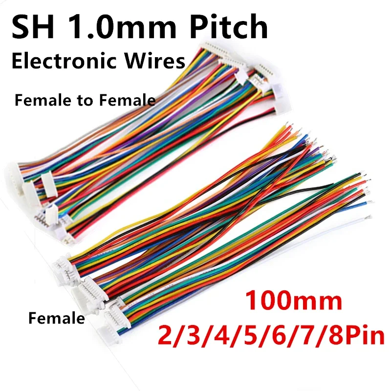 Mini JST SH 1,0mm paso hembra enchufe Terminal conector de Cable SH 1mm 2 3 4 5 6 7 8 pines 10CM 28AWG Cable de cables electrónicos