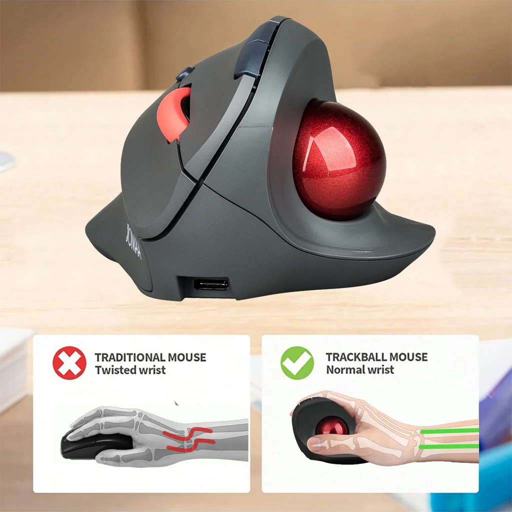Ratón Trackball inalámbrico JOMAA, ergonómico recargable, fácil Control del pulgar, ratón Bluetooth y 2,4G, para PC, portátil, Mac - imagen 4
