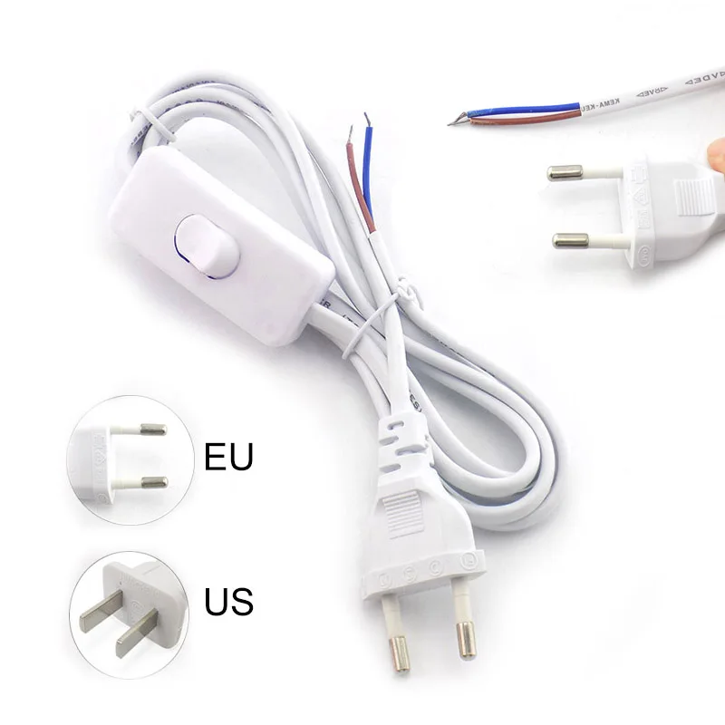 Cable de alimentación de CA de 1,8 m, interruptor de encendido y apagado, cables de extensión de dos pines, tipo Cable, línea adaptadora para lámpara de luz LED, enchufe UE EE. UU.