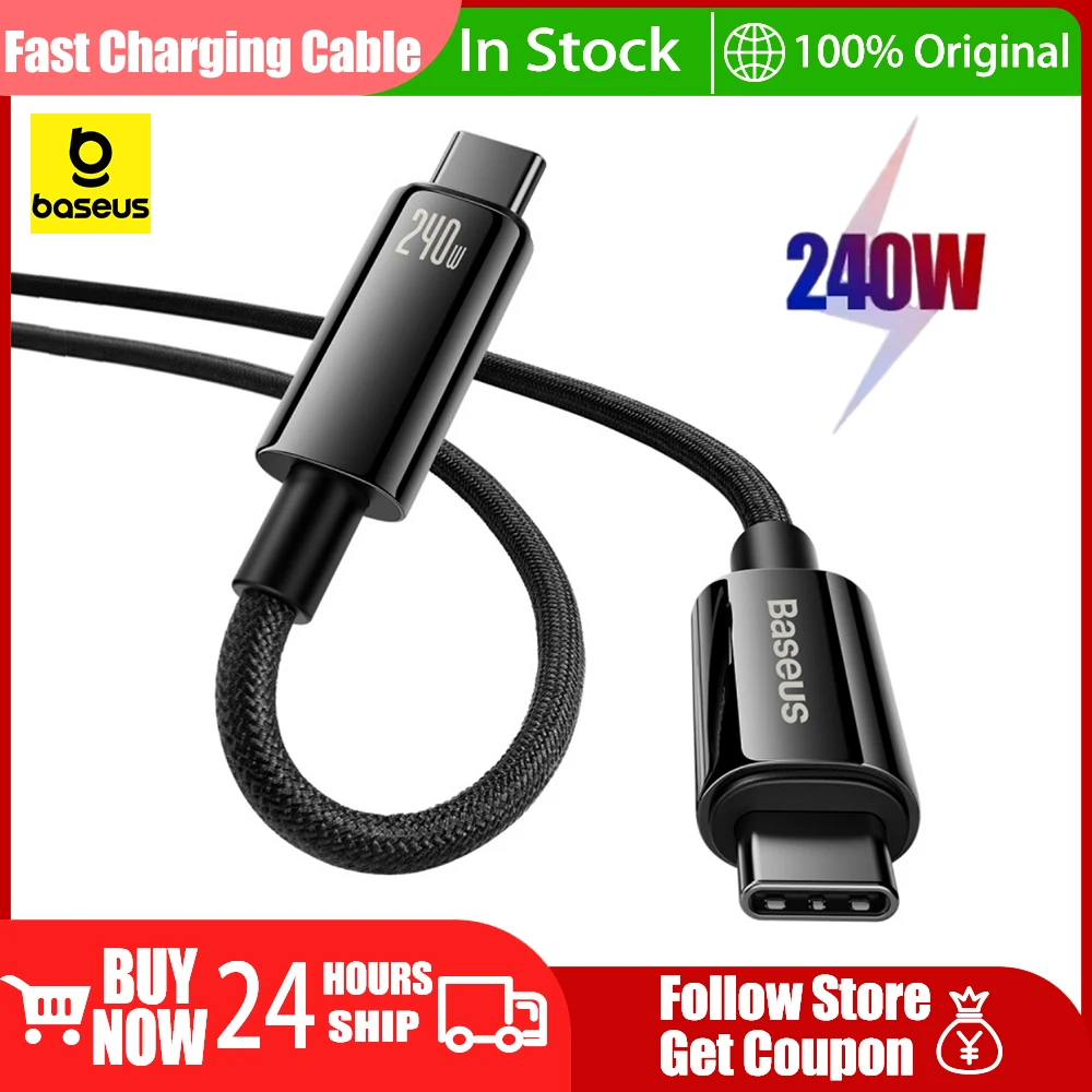 Cable de carga rápida Baseus de 240W, Cable USB C 5A PD QC 3,1 para MacBook Samsung S24 Xiaomi iPad Huawei PD, Cable de carga rápida