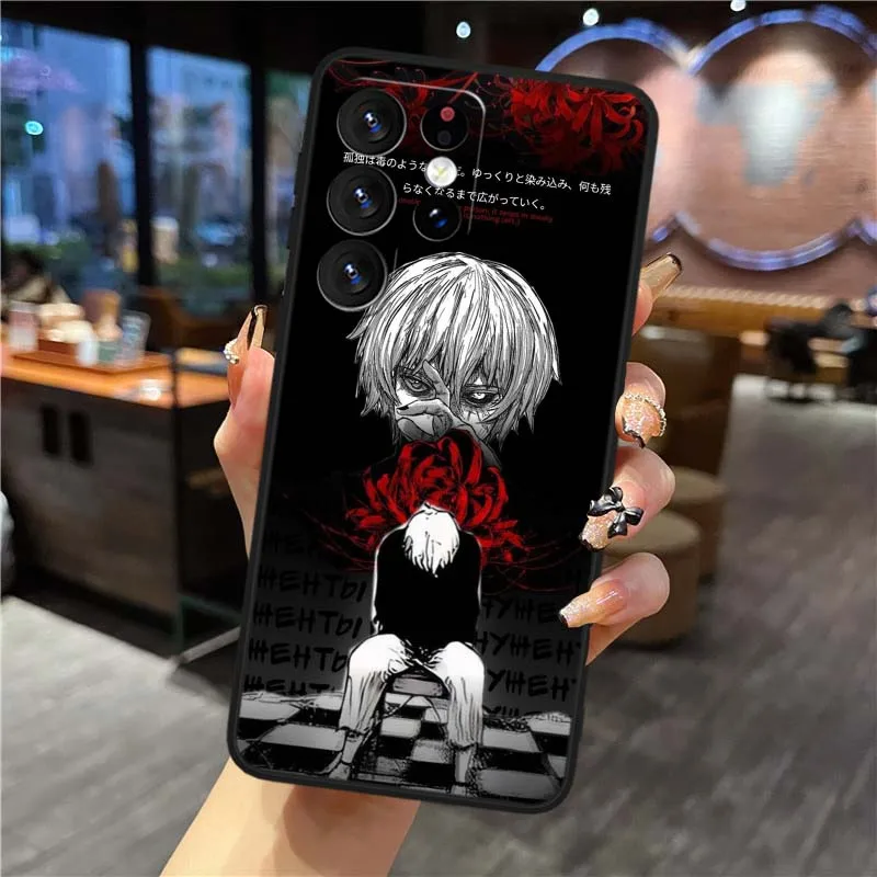 Tokyo Ghoul-anime para Samsung Galaxy S25 S24 S23 S22 S21 S20 S10 S9 S8 FE Lite Ultra Plus 5G funda de teléfono negra - imagen 4
