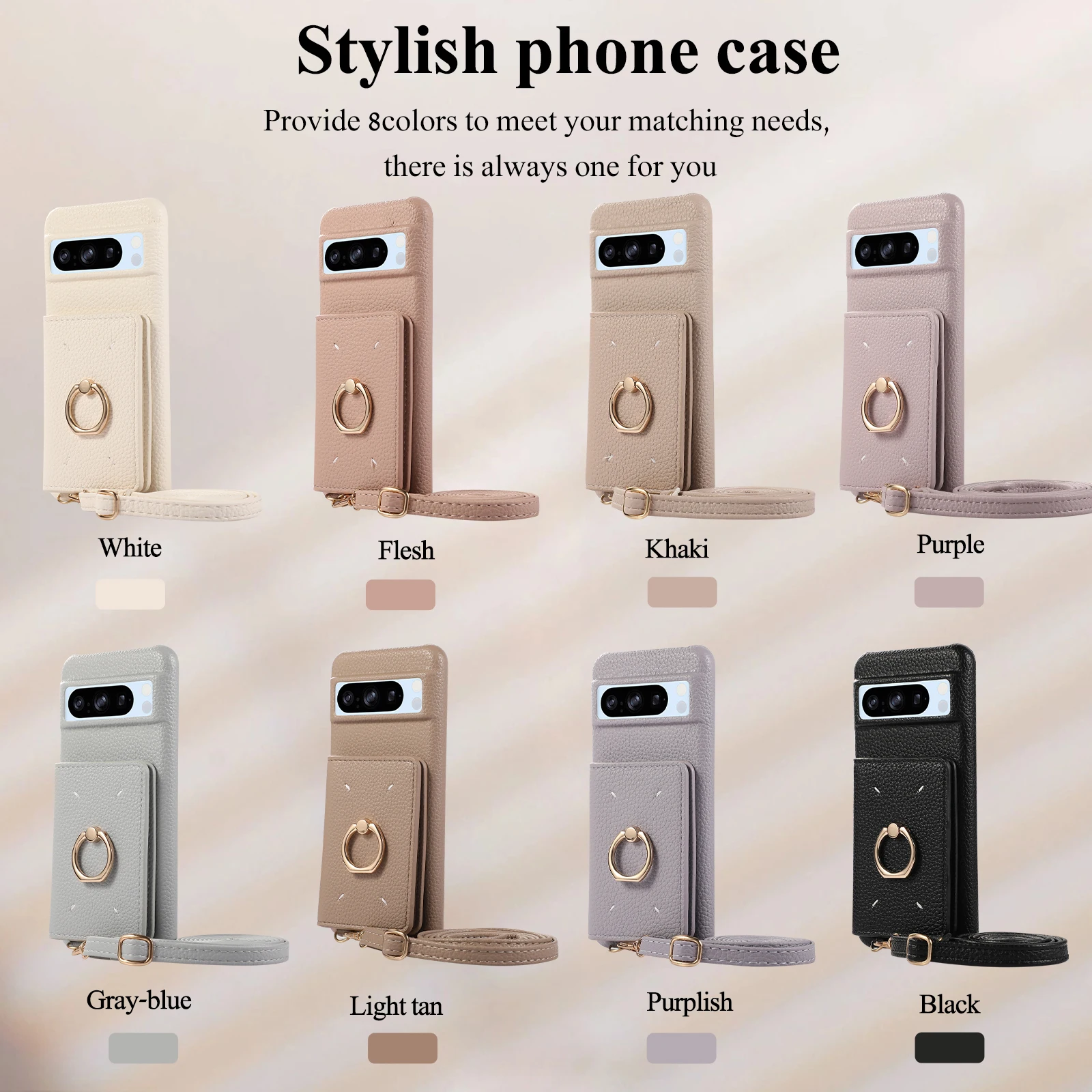 Funda de cuero con soporte de anillo para Google Pixel 8 Pro 8A 7A 7Pro, funda de bolsillo con cordón largo, cartera para tarjetas cruzadas - imagen 2