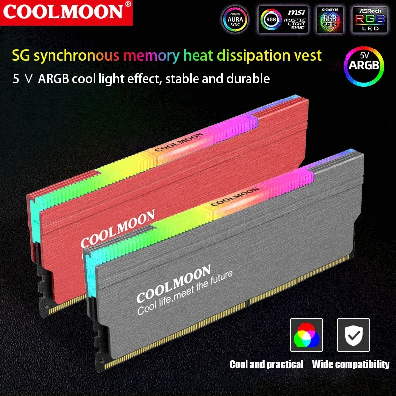 Disipador de calor RAM de aluminio RGB, radiador de memoria, enfriador, 5V, 3 pines, placa base ARGB, AURA SYNC - imagen 3