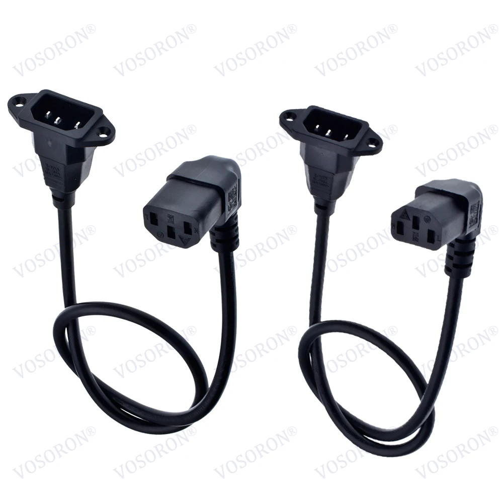 Cable de extensión adaptador de 90 grados C13 a C14 con orificios para tornillos, cable de alimentación de CA en ángulo arriba/abajo IEC320 C14 a C13 de 60 cm/2 pies