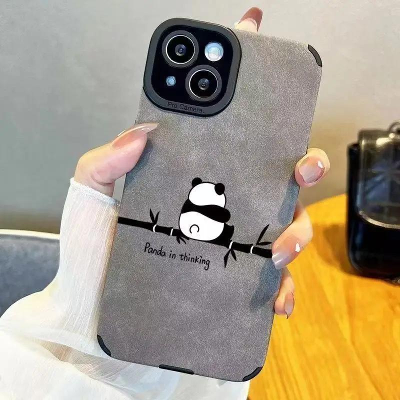 Funda de teléfono bonita de Panda de cuero de silicona gris para iPhone 13 14 Pro Max 16 15 Plus 11 12 Mini 17 ProMax Air cubierta completa mate suave - imagen 5