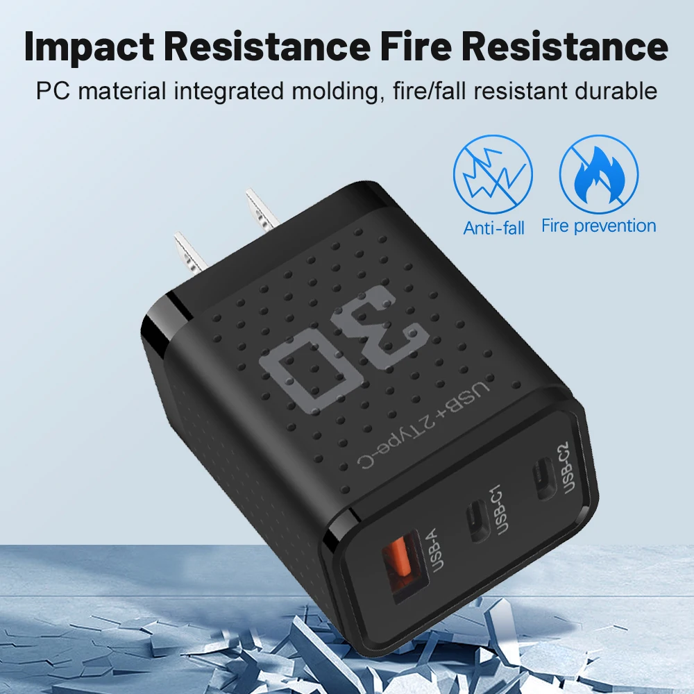 Adaptador de teléfono móvil para iPhone 15, Xiaomi, Samsung y Huawei, carga superrápida QC 3,0, 30W, Dual PD, USB tipo C, 3 puertos, enchufe de la UE/EE. UU./Reino Unido - imagen 5